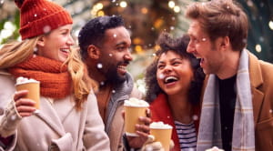 Group of people with hot drinks